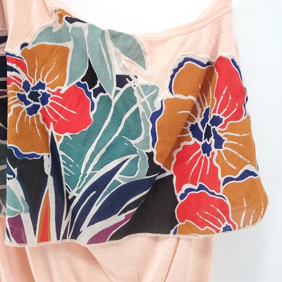 Free People Boho Annka Linen Floral Botanical One Shoulder Flutter SleeveTank S - Picture 6 of 10